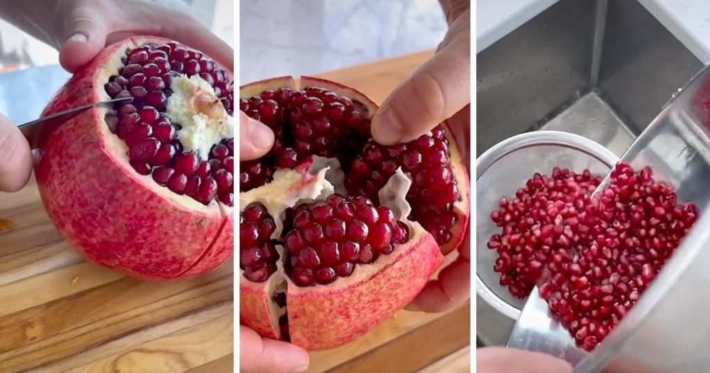 Collage Of Tiktok Showing How To De Seed A Pomegranate Via Tiktok S 1 1024x538 1